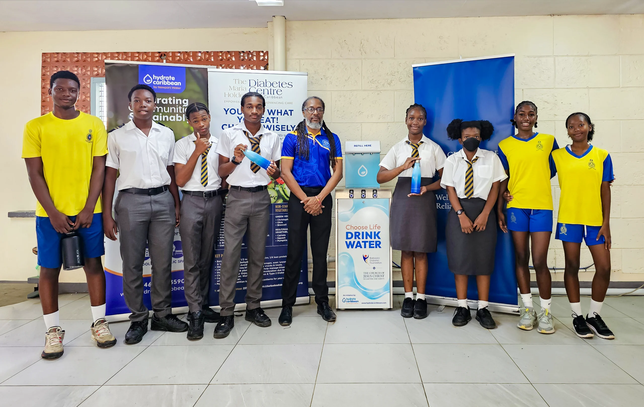 Hydrate Caribbean - Combermere School - Group Shot - Teachers + Students + LDS Church - Diabetes Foundation - Barbados