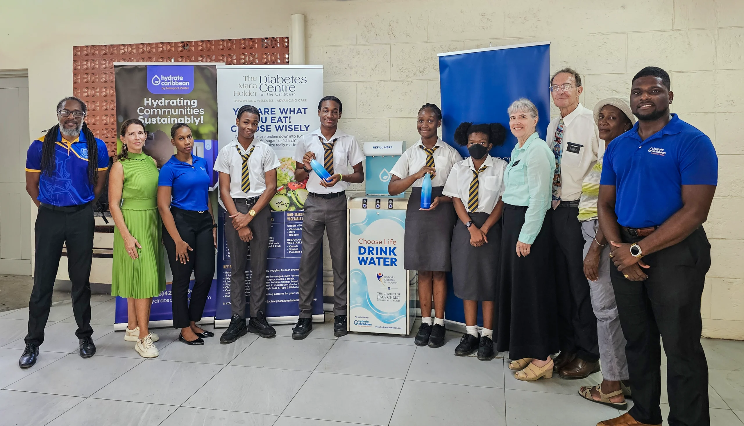 Hydrate Caribbean - Combermere School - Group Shot - Teachers + Students + Sponsors + LDS Church - Diabetes Foundation - Barbados