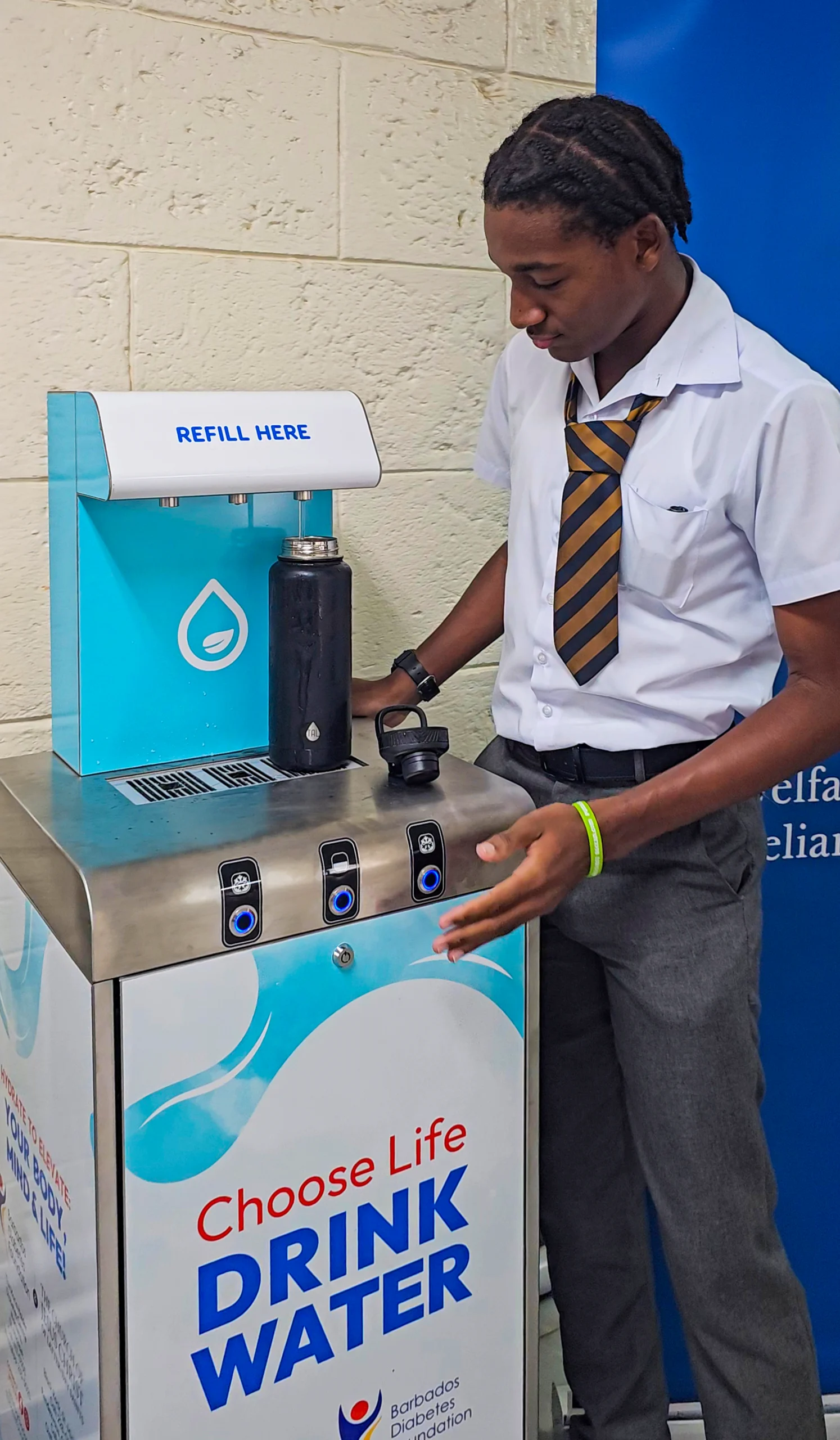 Hydrate Caribbean - Combermere School - Student Filling Up + LDS Church - Diabetes Foundation - Barbados