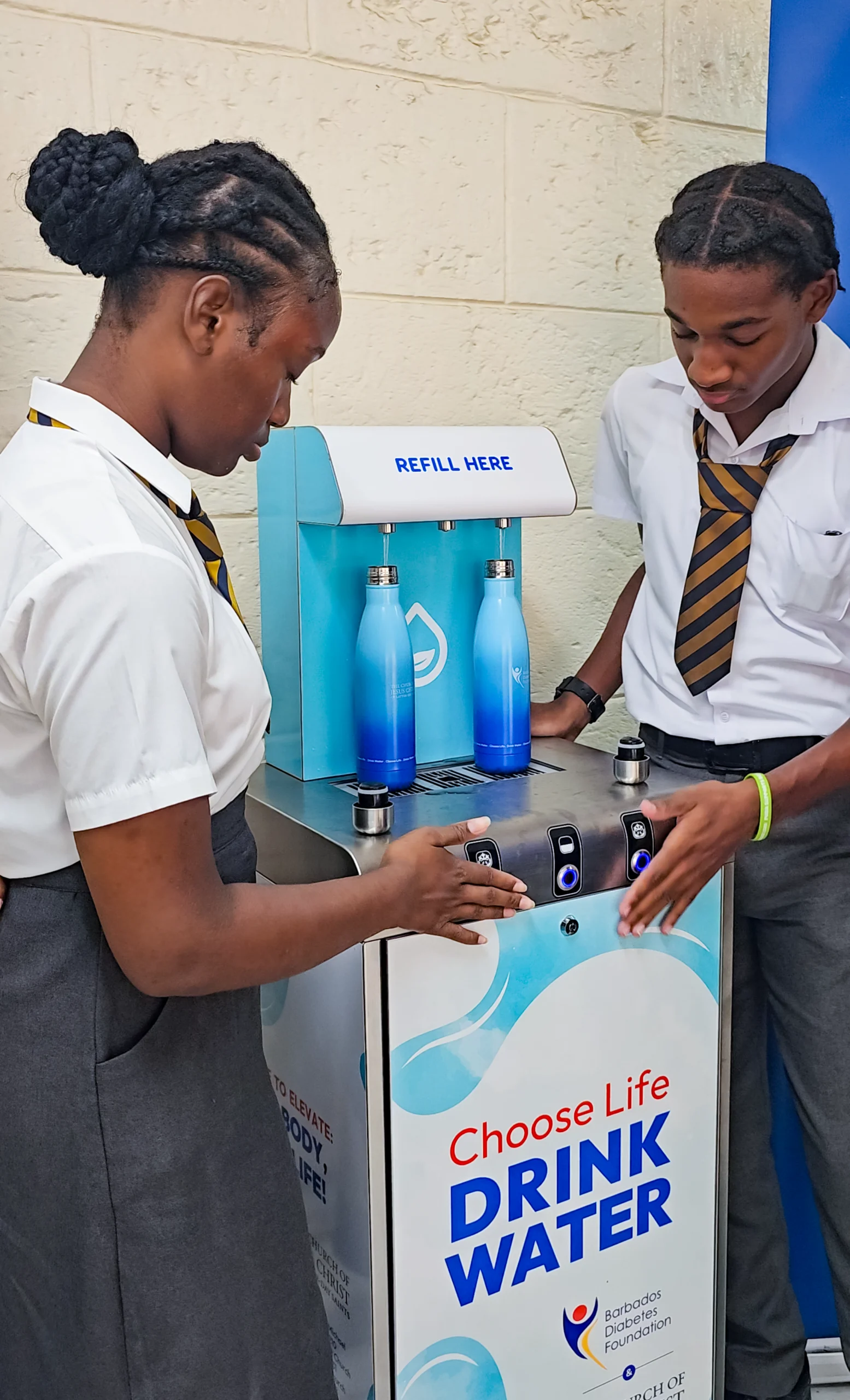 Hydrate Caribbean - Combermere School - Students Filling Up + LDS Church - Diabetes Foundation - Barbados