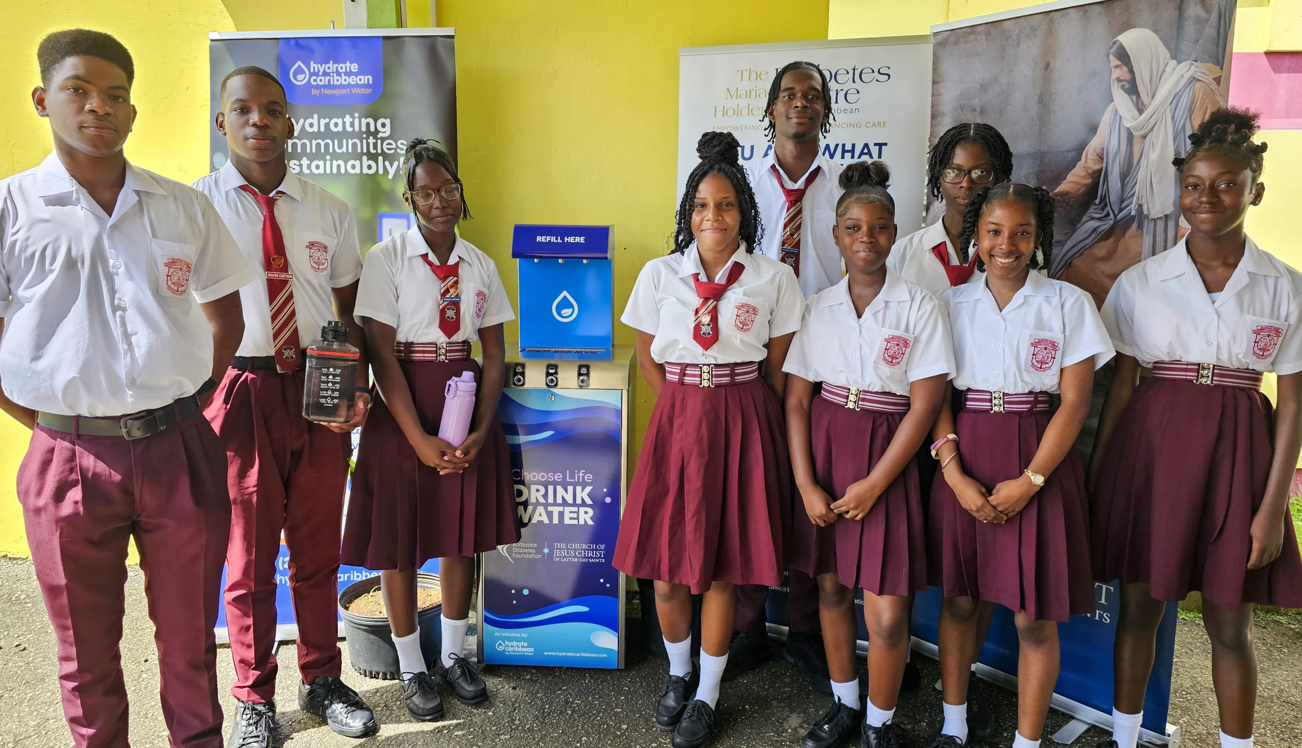 Hydrate Caribbean - Grantley Adams Memorial School - Group photo - Students - LDS Church - Diabetes Foundation - Barbados