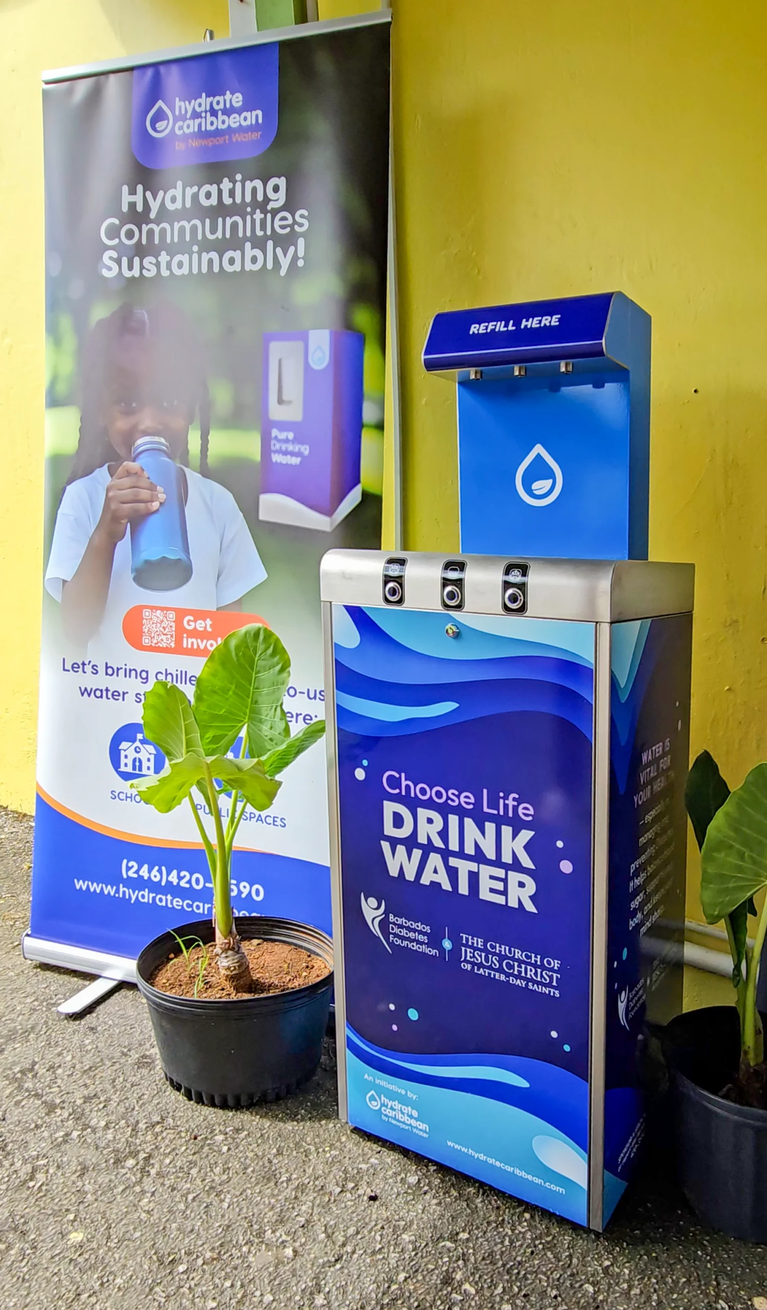 Hydrate Caribbean - Grantley Adams Memorial School - Station - LDS Church - Diabetes Foundation - Barbados