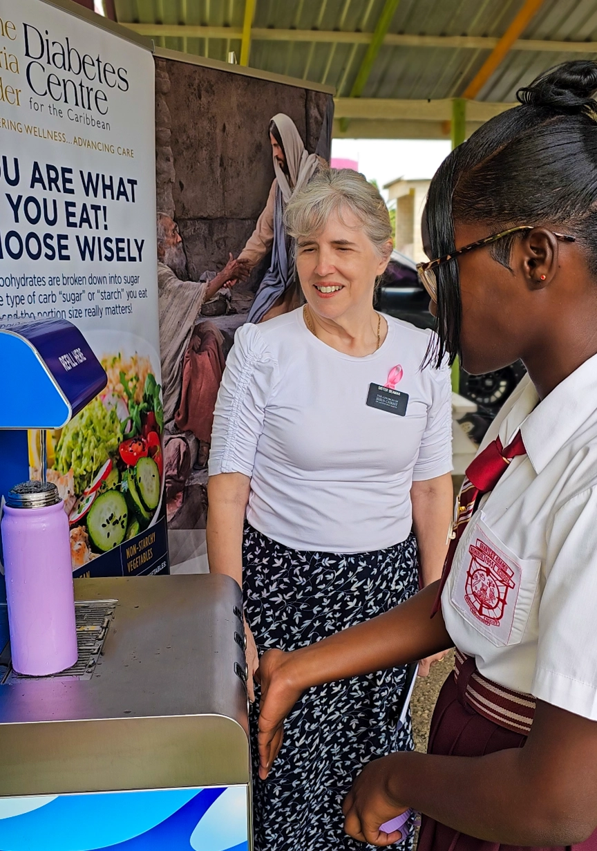 Hydrate Caribbean - Grantley Adams Memorial School -Student Filling Up - Sister Beaman - LDS Church - Diabetes Foundation - Barbados