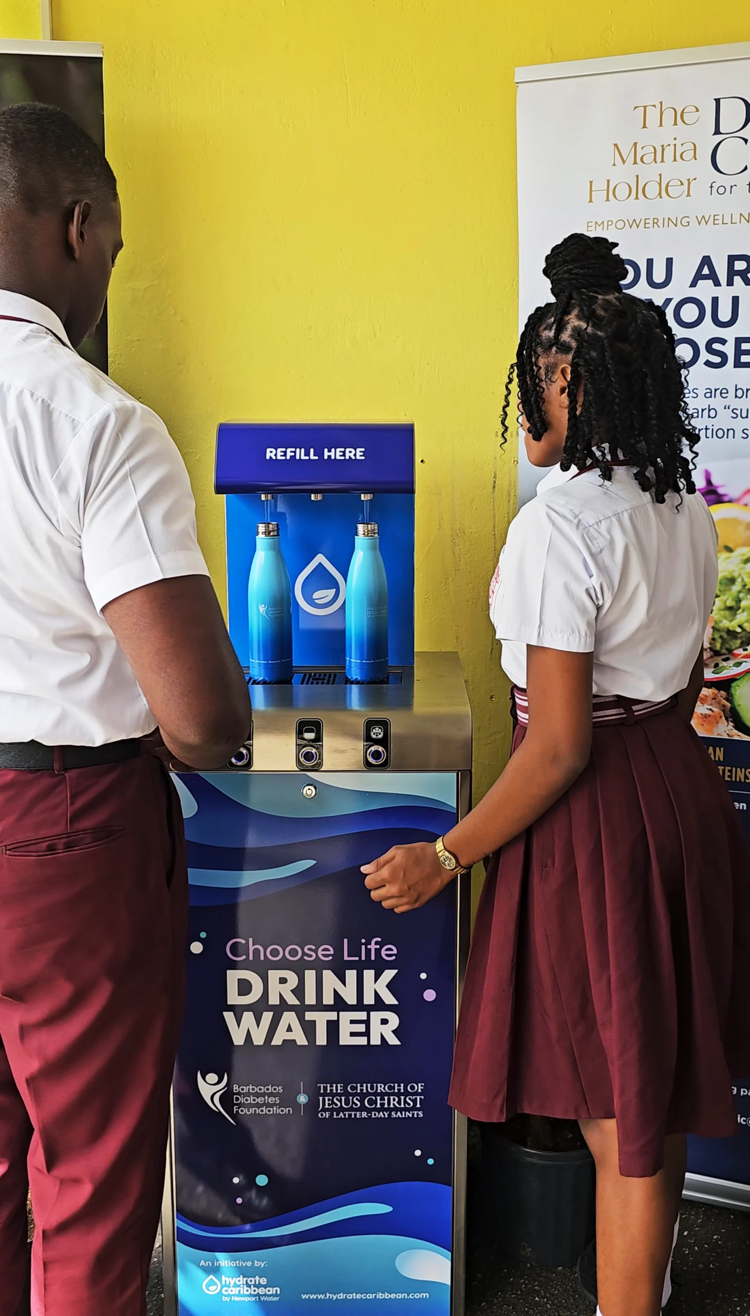 Hydrate Caribbean - Grantley Adams Memorial School -Students Filling Up - LDS Church - Diabetes Foundation - Barbados