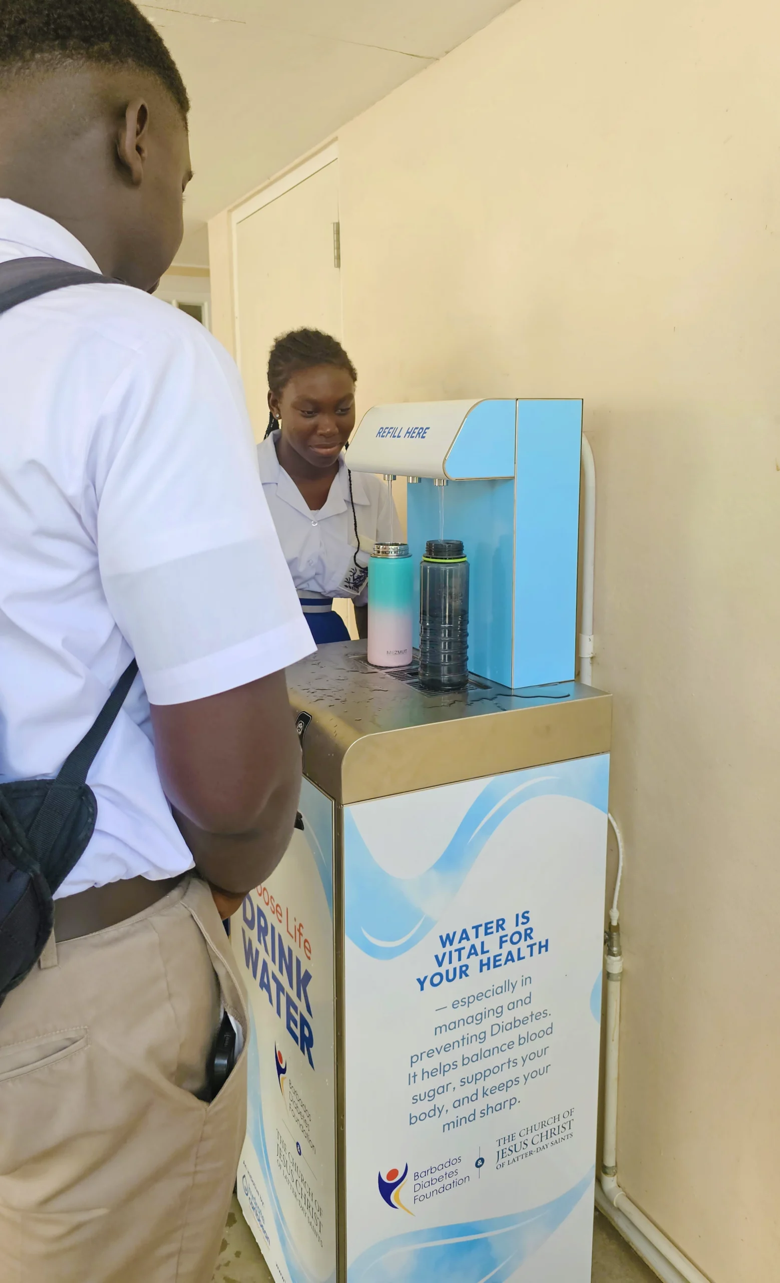 Hydrate Caribbean - The Lodge School - Students-Filling-Up - LDS Church - Diabetes Foundation - Barbados