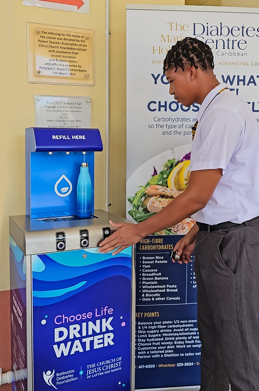 Hydrate Caribbean - Foundation School - Student Filling Up - LDS Church - Diabetes Foundation - Barbados
