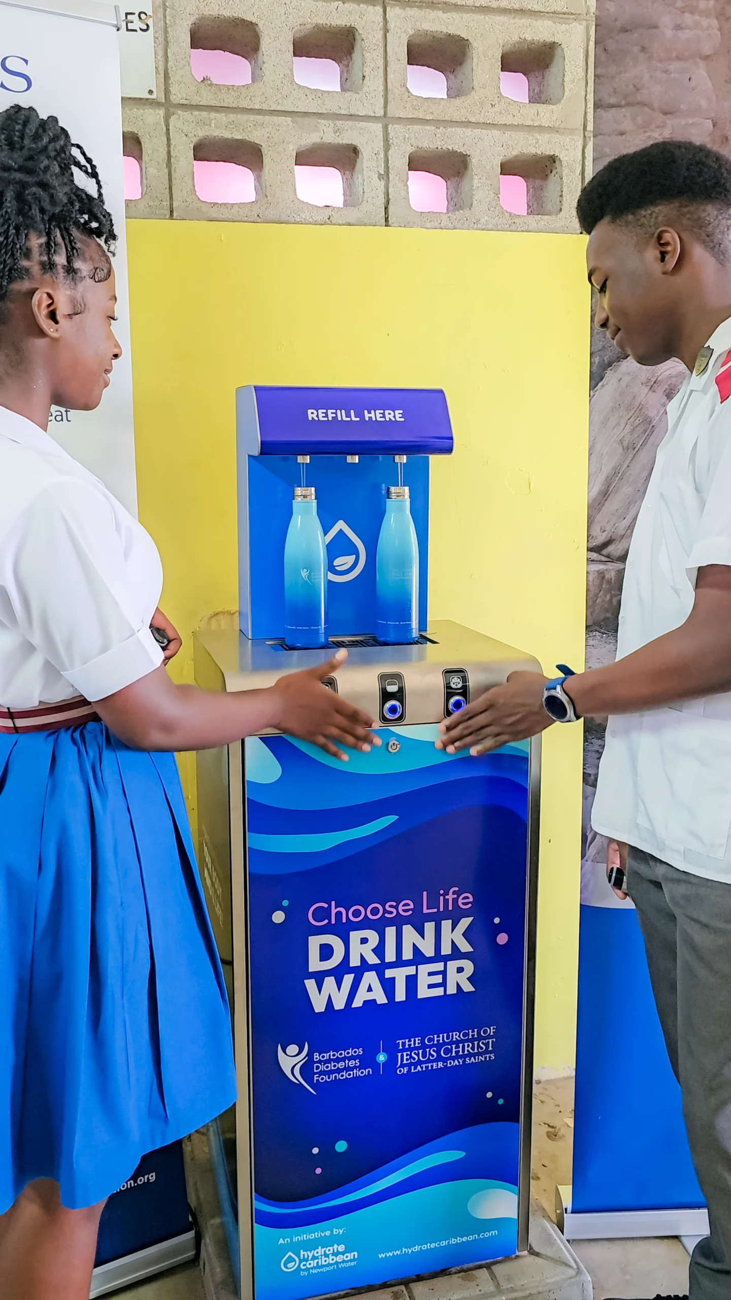 Hydrate Caribbean - Deighton Griffith School - Students Filling Up 2 - LDS Church - Diabetes Foundation - Barbados
