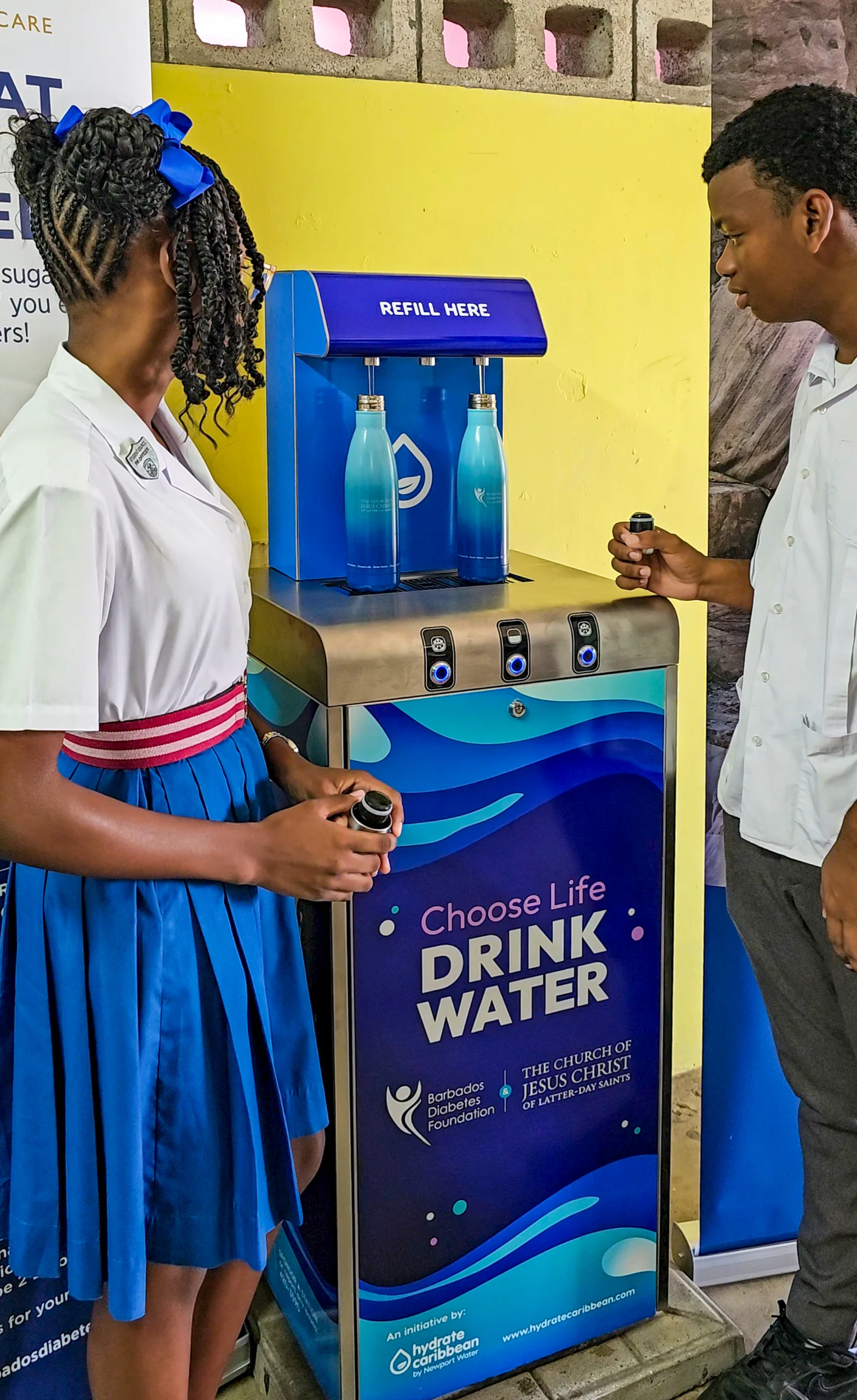 Hydrate Caribbean - Deighton Griffith School - Students Filling Up 3 - LDS Church - Diabetes Foundation - Barbados